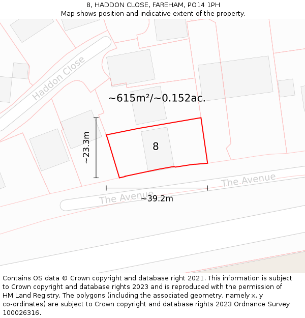8, HADDON CLOSE, FAREHAM, PO14 1PH: Plot and title map