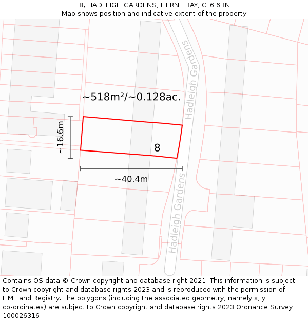 8, HADLEIGH GARDENS, HERNE BAY, CT6 6BN: Plot and title map