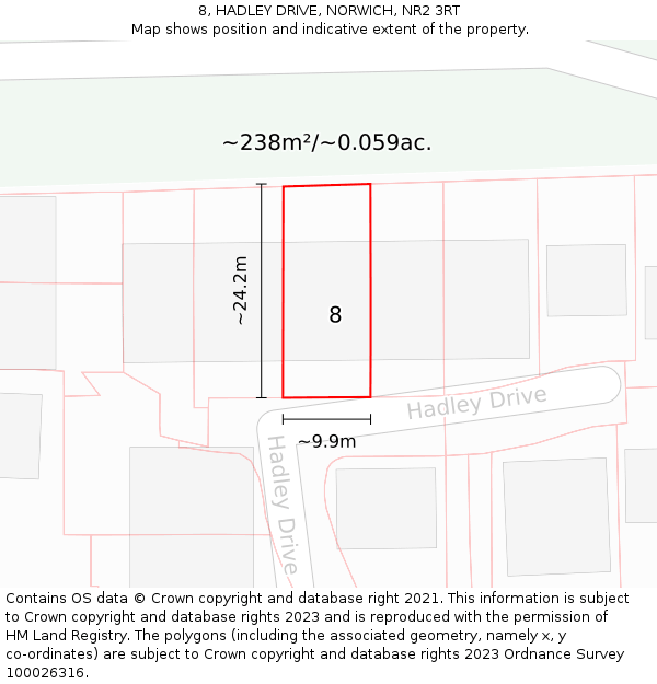 8, HADLEY DRIVE, NORWICH, NR2 3RT: Plot and title map