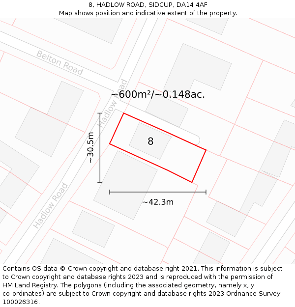 8, HADLOW ROAD, SIDCUP, DA14 4AF: Plot and title map