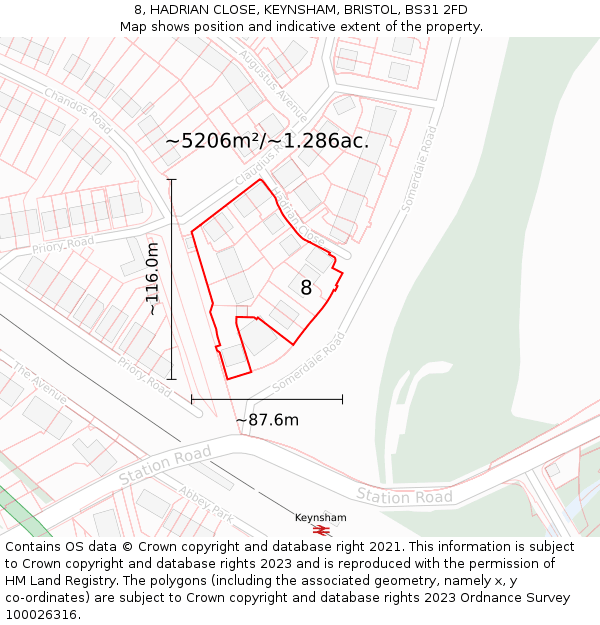 8, HADRIAN CLOSE, KEYNSHAM, BRISTOL, BS31 2FD: Plot and title map