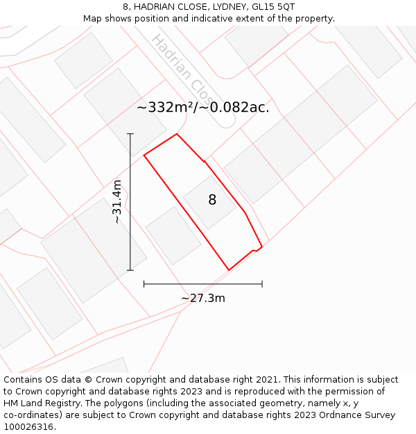 8, HADRIAN CLOSE, LYDNEY, GL15 5QT: Plot and title map