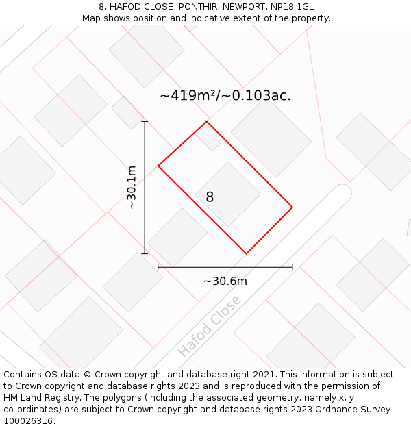 8, HAFOD CLOSE, PONTHIR, NEWPORT, NP18 1GL: Plot and title map