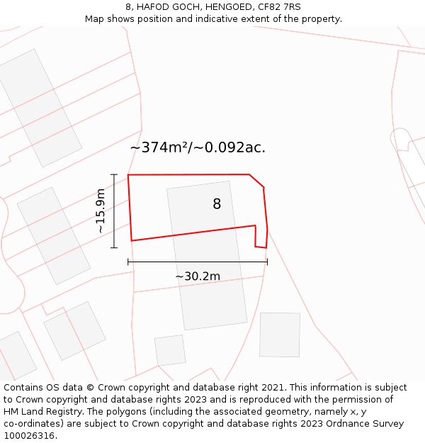 8, HAFOD GOCH, HENGOED, CF82 7RS: Plot and title map