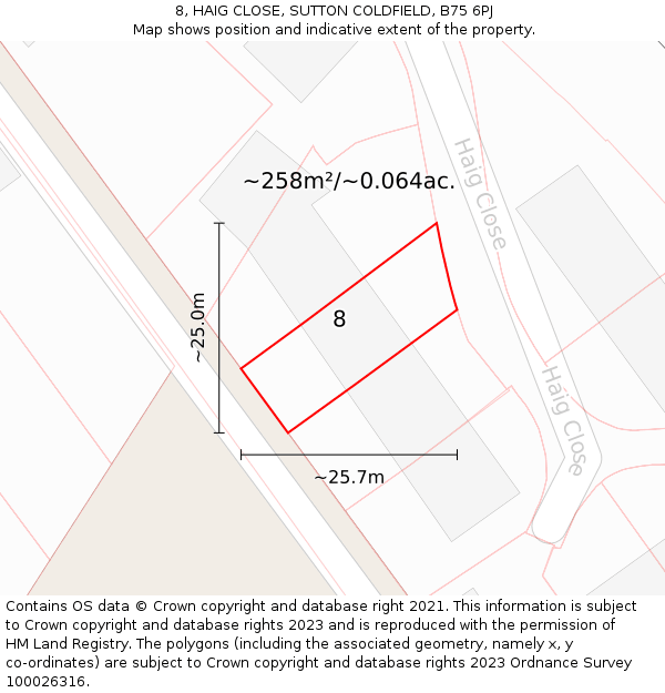 8, HAIG CLOSE, SUTTON COLDFIELD, B75 6PJ: Plot and title map