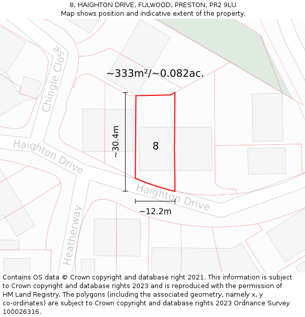 8, HAIGHTON DRIVE, FULWOOD, PRESTON, PR2 9LU: Plot and title map