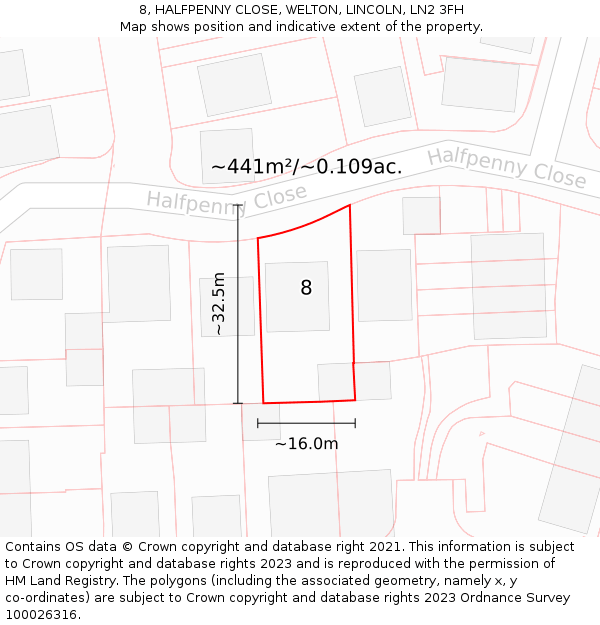 8, HALFPENNY CLOSE, WELTON, LINCOLN, LN2 3FH: Plot and title map