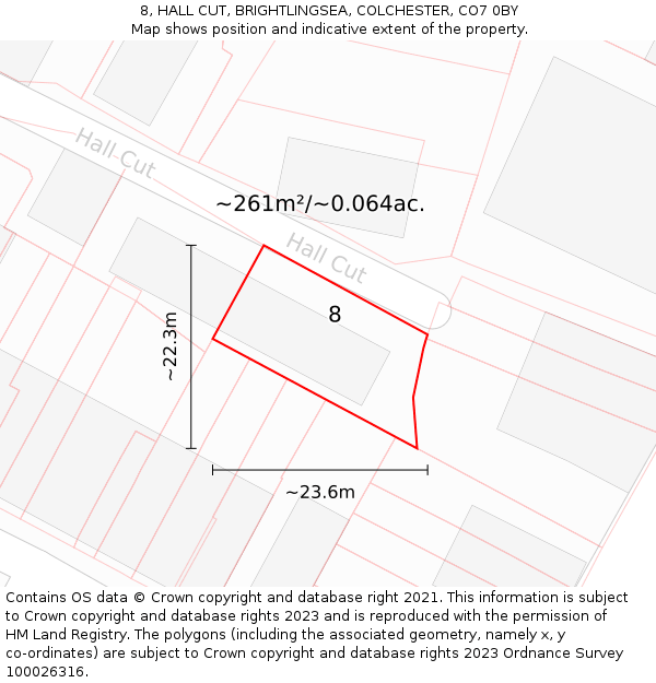 8, HALL CUT, BRIGHTLINGSEA, COLCHESTER, CO7 0BY: Plot and title map