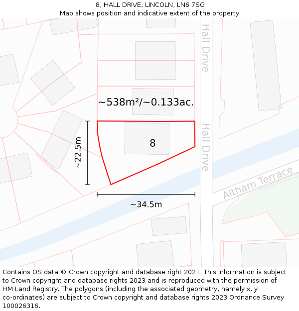 8, HALL DRIVE, LINCOLN, LN6 7SG: Plot and title map