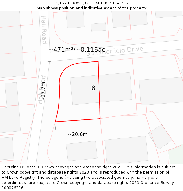 8, HALL ROAD, UTTOXETER, ST14 7PN: Plot and title map
