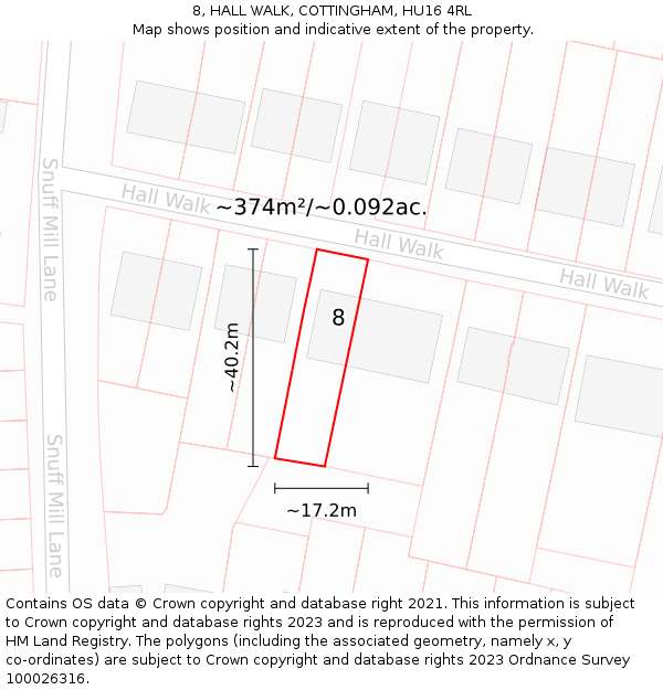 8, HALL WALK, COTTINGHAM, HU16 4RL: Plot and title map