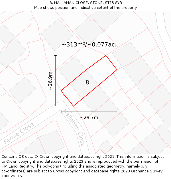 8, HALLAHAN CLOSE, STONE, ST15 8YB: Plot and title map
