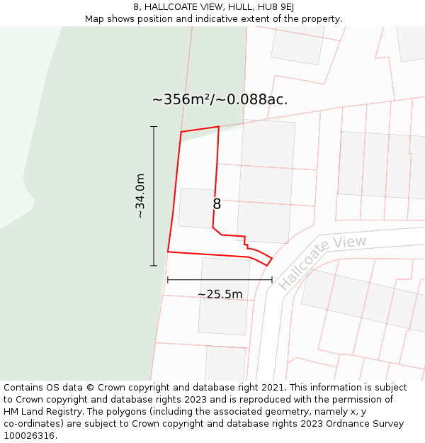 8, HALLCOATE VIEW, HULL, HU8 9EJ: Plot and title map