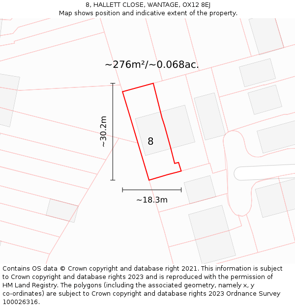 8, HALLETT CLOSE, WANTAGE, OX12 8EJ: Plot and title map