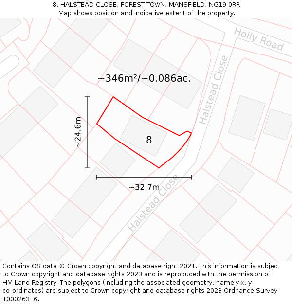 8, HALSTEAD CLOSE, FOREST TOWN, MANSFIELD, NG19 0RR: Plot and title map