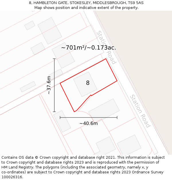 8, HAMBLETON GATE, STOKESLEY, MIDDLESBROUGH, TS9 5AS: Plot and title map