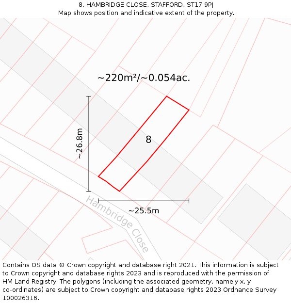8, HAMBRIDGE CLOSE, STAFFORD, ST17 9PJ: Plot and title map
