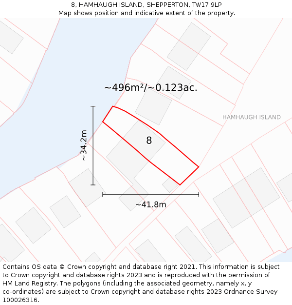 8, HAMHAUGH ISLAND, SHEPPERTON, TW17 9LP: Plot and title map