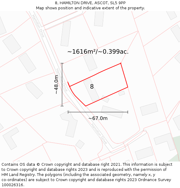 8, HAMILTON DRIVE, ASCOT, SL5 9PP: Plot and title map