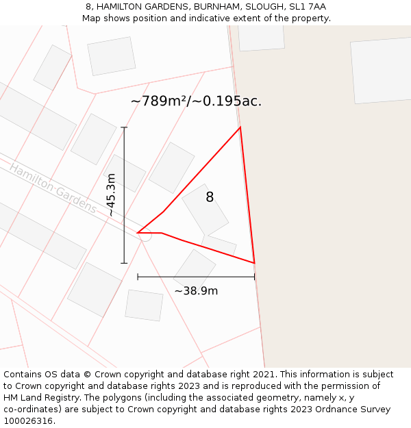 8, HAMILTON GARDENS, BURNHAM, SLOUGH, SL1 7AA: Plot and title map