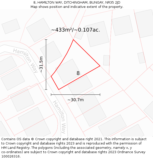 8, HAMILTON WAY, DITCHINGHAM, BUNGAY, NR35 2JD: Plot and title map