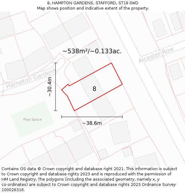 8, HAMPTON GARDENS, STAFFORD, ST18 0WD: Plot and title map