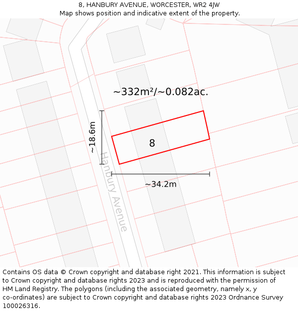 8, HANBURY AVENUE, WORCESTER, WR2 4JW: Plot and title map