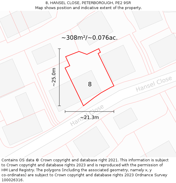 8, HANSEL CLOSE, PETERBOROUGH, PE2 9SR: Plot and title map