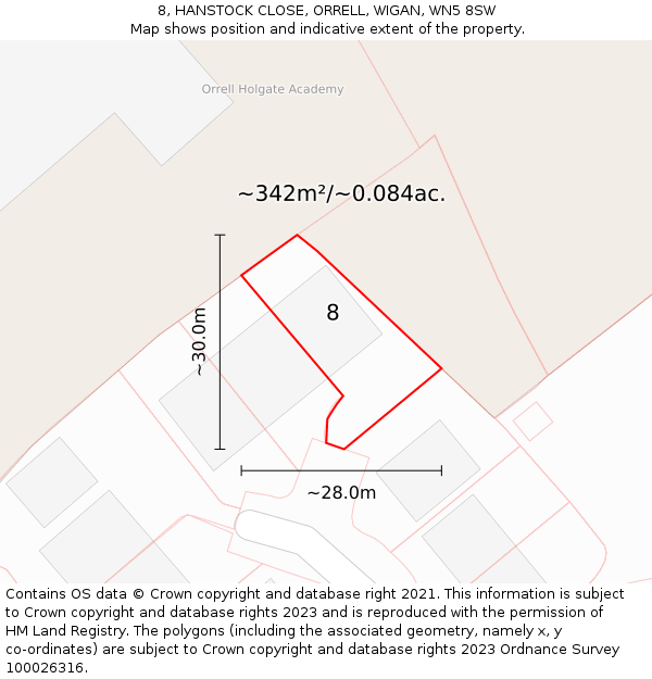 8, HANSTOCK CLOSE, ORRELL, WIGAN, WN5 8SW: Plot and title map