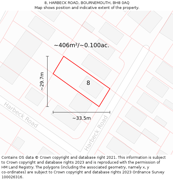 8, HARBECK ROAD, BOURNEMOUTH, BH8 0AQ: Plot and title map