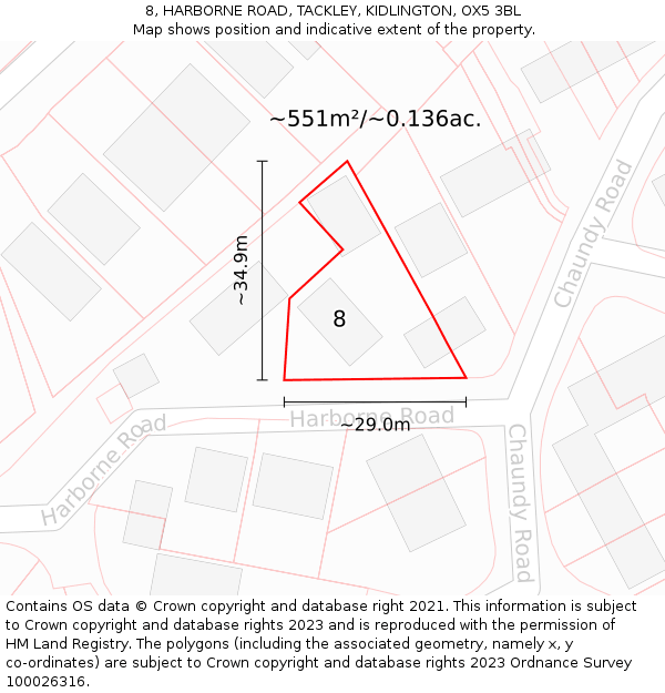 8, HARBORNE ROAD, TACKLEY, KIDLINGTON, OX5 3BL: Plot and title map