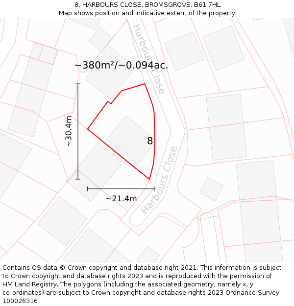 8, HARBOURS CLOSE, BROMSGROVE, B61 7HL: Plot and title map
