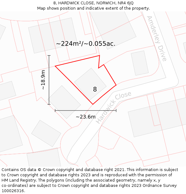 8, HARDWICK CLOSE, NORWICH, NR4 6JQ: Plot and title map