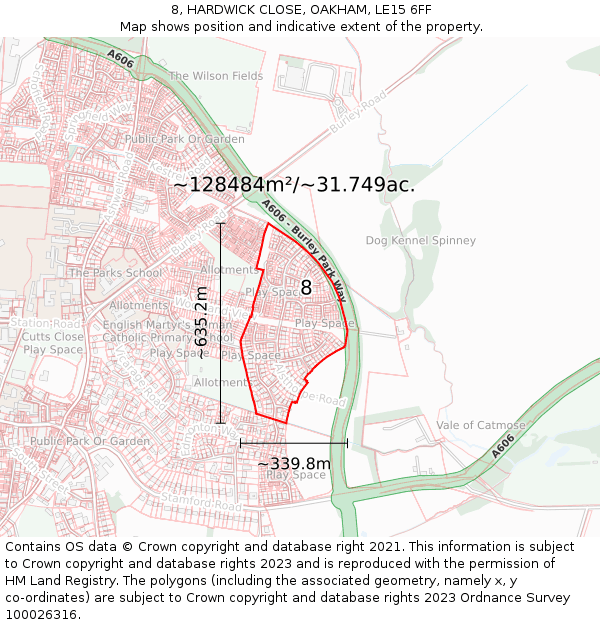 8, HARDWICK CLOSE, OAKHAM, LE15 6FF: Plot and title map