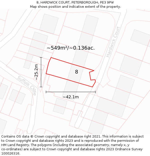 8, HARDWICK COURT, PETERBOROUGH, PE3 9PW: Plot and title map