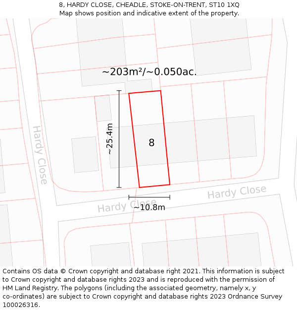 8, HARDY CLOSE, CHEADLE, STOKE-ON-TRENT, ST10 1XQ: Plot and title map