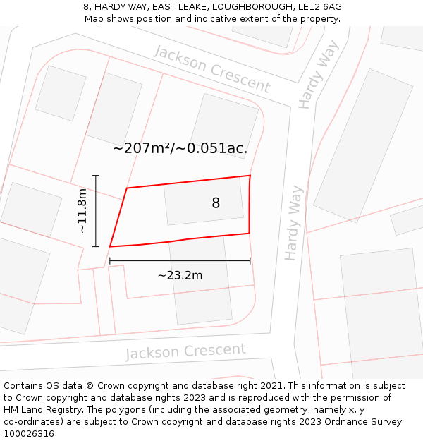 8, HARDY WAY, EAST LEAKE, LOUGHBOROUGH, LE12 6AG: Plot and title map