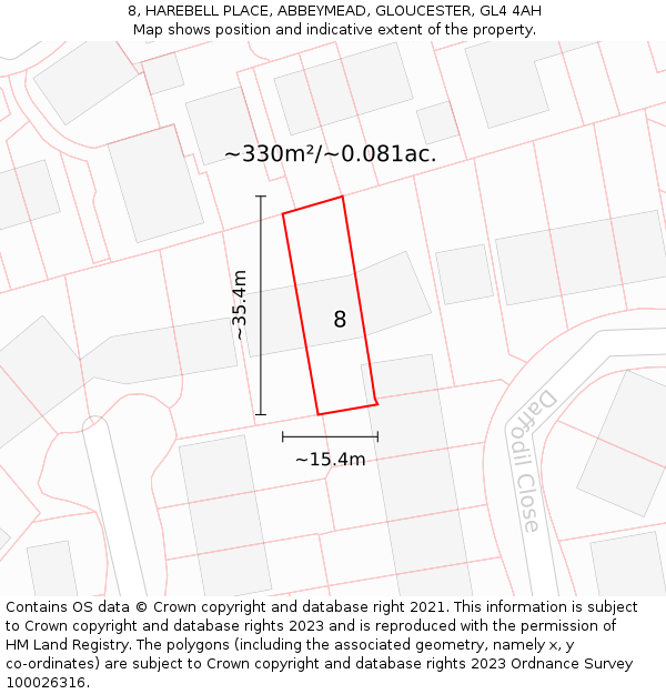 8, HAREBELL PLACE, ABBEYMEAD, GLOUCESTER, GL4 4AH: Plot and title map