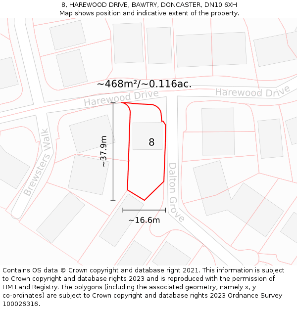 8, HAREWOOD DRIVE, BAWTRY, DONCASTER, DN10 6XH: Plot and title map
