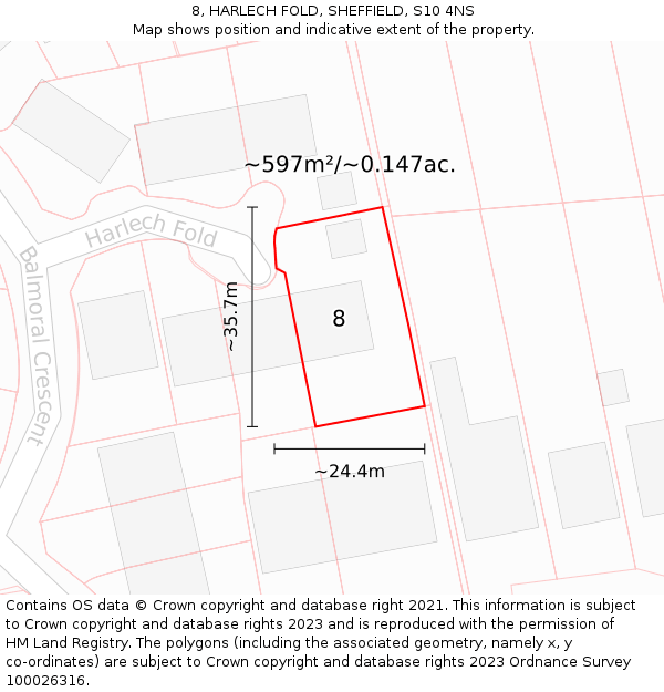 8, HARLECH FOLD, SHEFFIELD, S10 4NS: Plot and title map