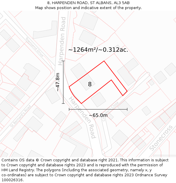 8, HARPENDEN ROAD, ST ALBANS, AL3 5AB: Plot and title map