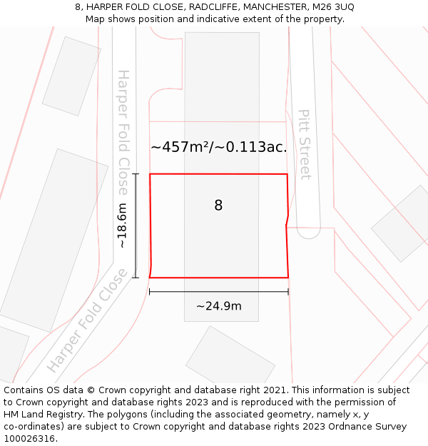 8, HARPER FOLD CLOSE, RADCLIFFE, MANCHESTER, M26 3UQ: Plot and title map