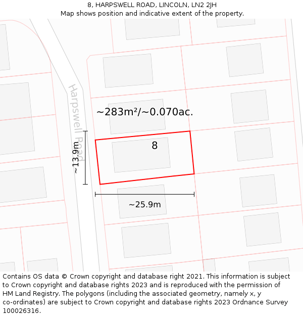 8, HARPSWELL ROAD, LINCOLN, LN2 2JH: Plot and title map