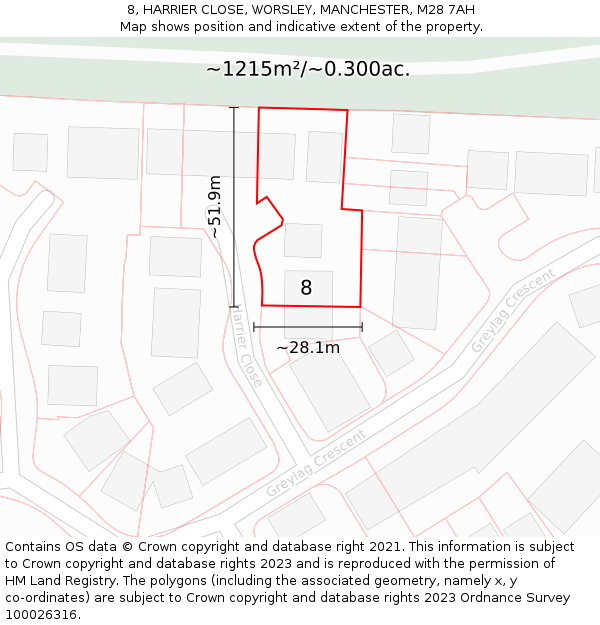 8, HARRIER CLOSE, WORSLEY, MANCHESTER, M28 7AH: Plot and title map