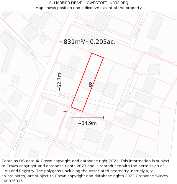 8, HARRIER DRIVE, LOWESTOFT, NR33 9PQ: Plot and title map