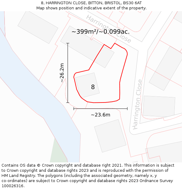 8, HARRINGTON CLOSE, BITTON, BRISTOL, BS30 6AT: Plot and title map