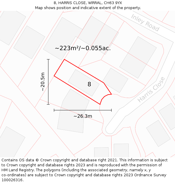 8, HARRIS CLOSE, WIRRAL, CH63 9YX: Plot and title map