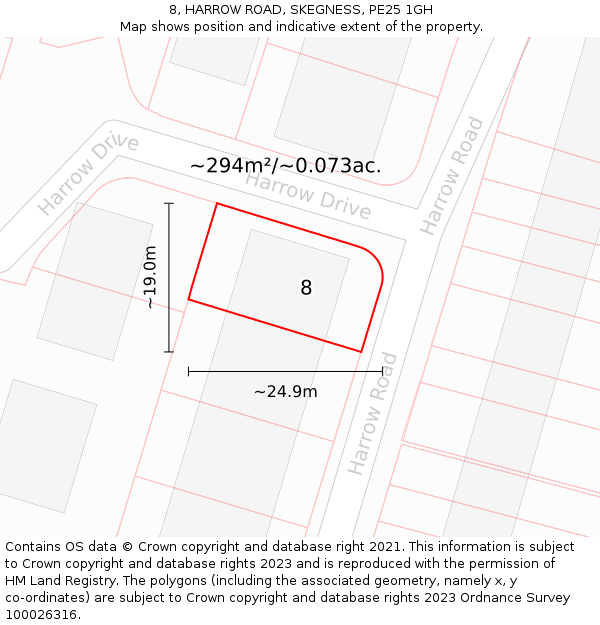 8, HARROW ROAD, SKEGNESS, PE25 1GH: Plot and title map