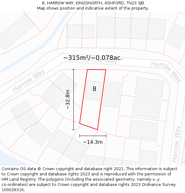 8, HARROW WAY, KINGSNORTH, ASHFORD, TN23 3JB: Plot and title map