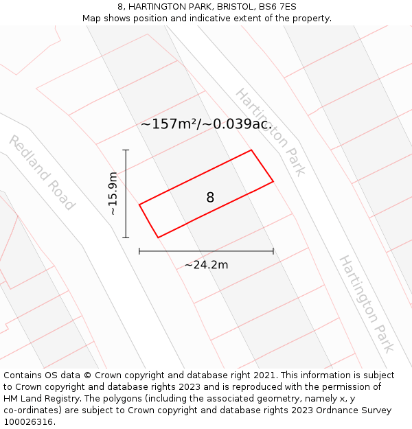 8, HARTINGTON PARK, BRISTOL, BS6 7ES: Plot and title map